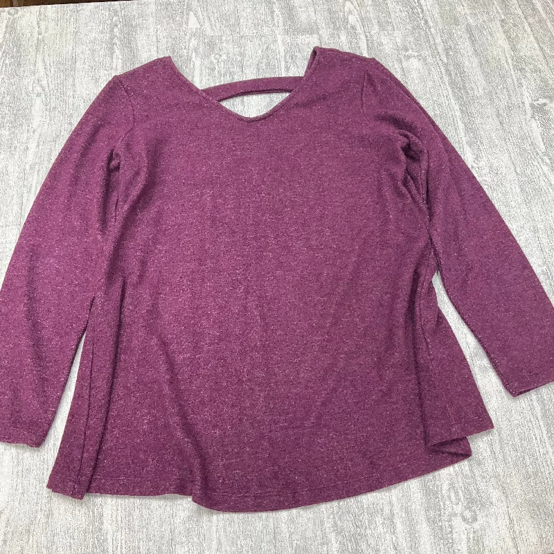 Sporty Bottoms Top Long Sleeve By Susan Graver In Purple, Size: S