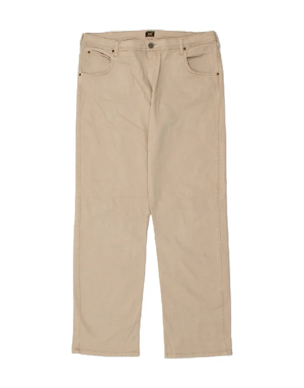 Stylish Casuals LEE Mens Brooklyn Straight Casual Trousers W40 L34 Beige Cotton