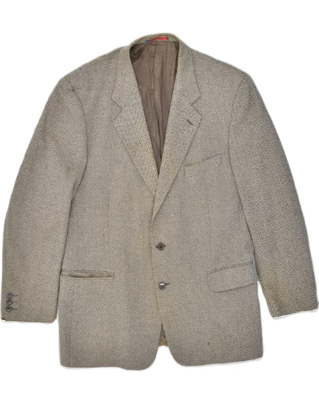 Street Style Pants UNGARO Mens 2 Button Blazer Jacket IT 54 2XL Beige Herringbone Virgin Wool