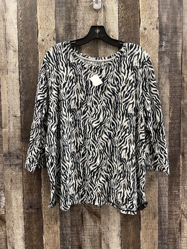 Modern Footwear Top 3/4 Sleeve By Hannah In Zebra Print, Size: 2x