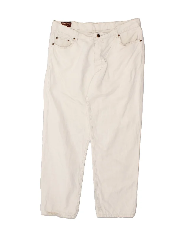 Practical Outfits MARLBORO CLASSICS Mens Straight Casual Trousers W40  L36  Off White Linen