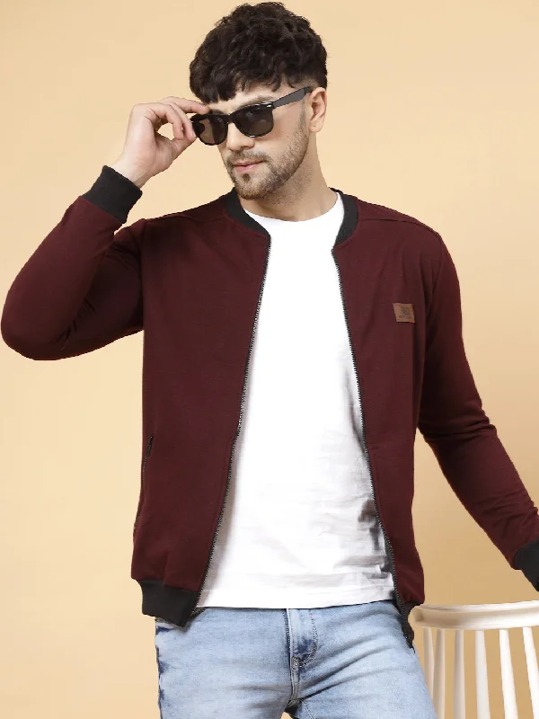 Casual Suits Front Zip With Mandarin Collar Fleece Bomber Jacket