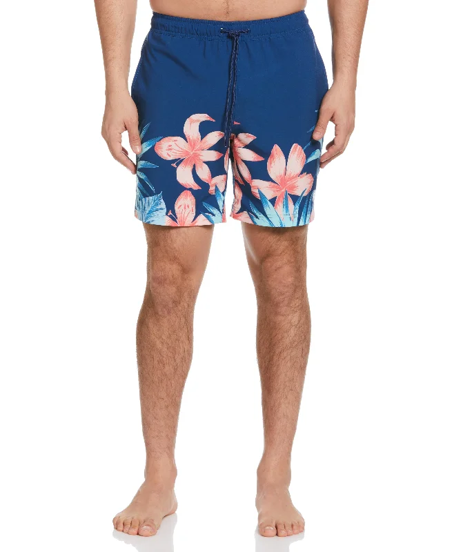 Fashionable Hoodies Tropical Placement Print 7" Swim Trunks