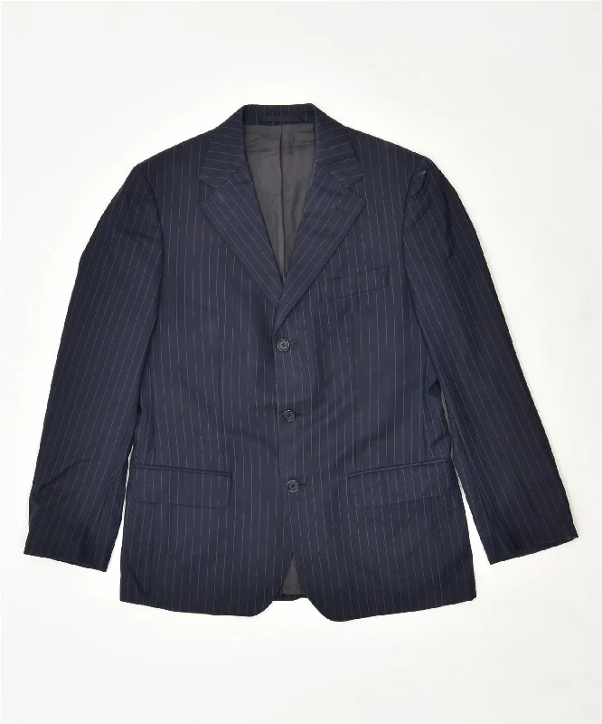 Smart Accessories MASSIMO DUTTI Mens 3 Button Blazer Jacket Medium Blue Striped Wool