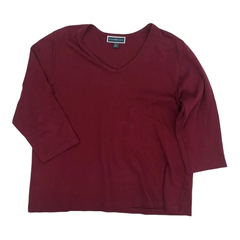 Classic Pieces Top 3/4 Sleeve Basic By Karen Scott In Red, Size:2X