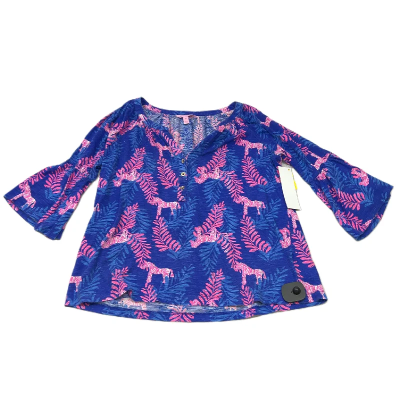 Summer Outfits Blue & Pink  Top Long Sleeve Designer By Lilly Pulitzer  Size: M