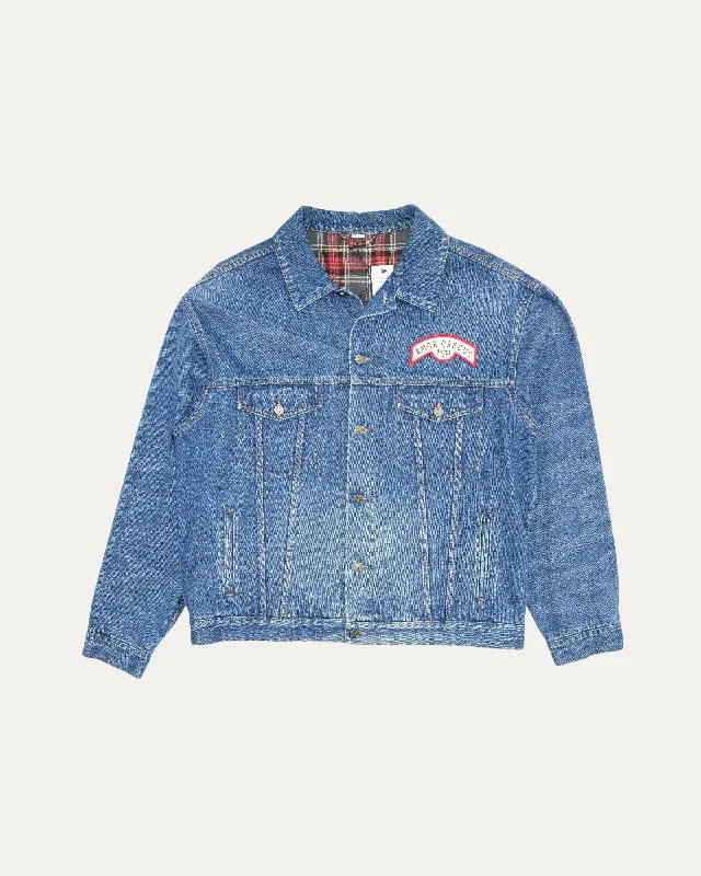 Practical Jackets Amor Caecus Appliqué Denim Trucker Jacket