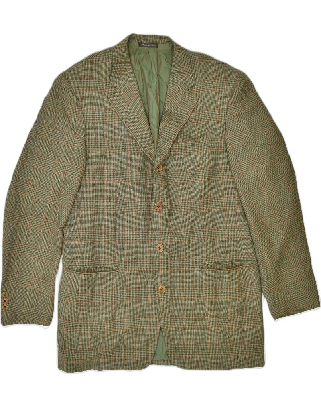 Classic Pants PAL ZILERI Mens 3/4 Sleeve Blazer Jacket IT 50 Large Green Houndstooth