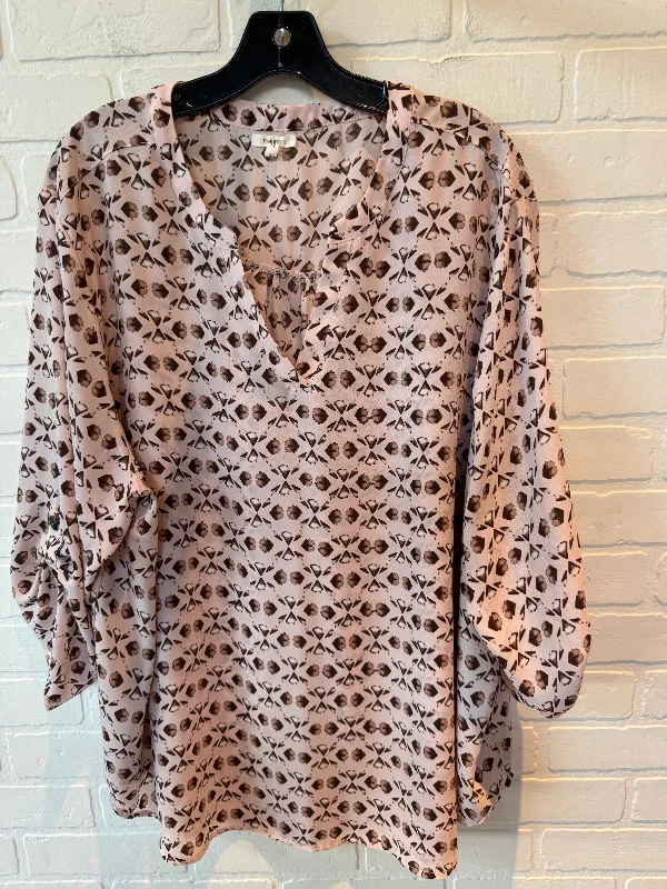 Practical Outfits Top Long Sleeve By Maurices In Brown & Pink, Size: 3x