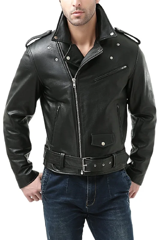 Practical Hoodies BGSD Men Classic Cowhide Leather Motorcycle Jacket