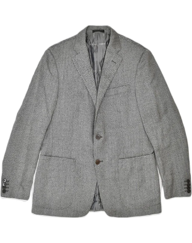 Trendy Layers CERRUTI Mens 2 Button Blazer Jacket IT 52 XL Grey Chevron Virgin Wool