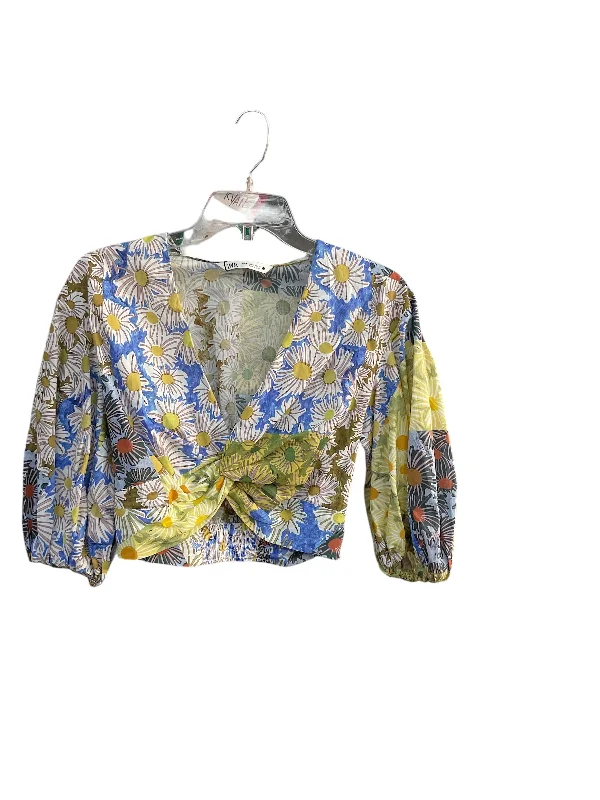 Cool Shorts Top Long Sleeve By Zara In Floral Print, Size: M