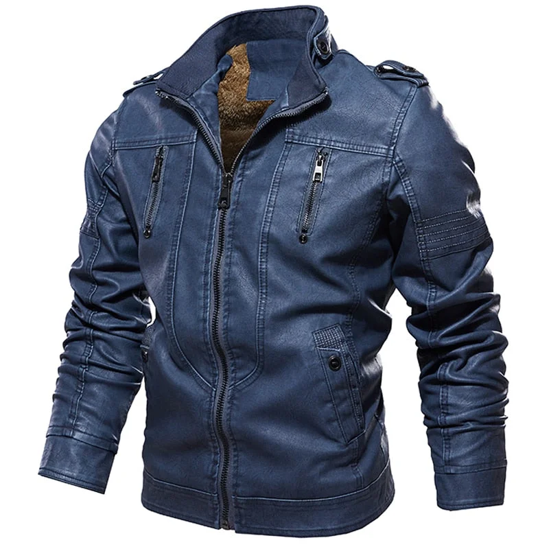 Comfy Shirts Men's Retro Fleece Interior PU Leather Jacket