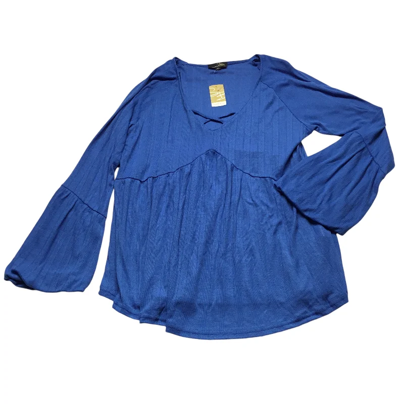 Relaxed Sweaters Top Long Sleeve By Suzanne Betro In Blue, Size: 1x