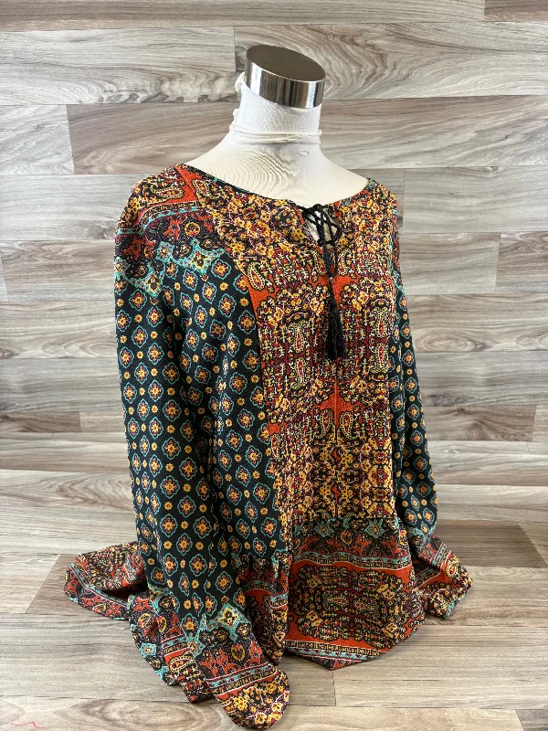 Relaxed Jeans Top Long Sleeve By Hannah In Multi-colored, Size: 1x