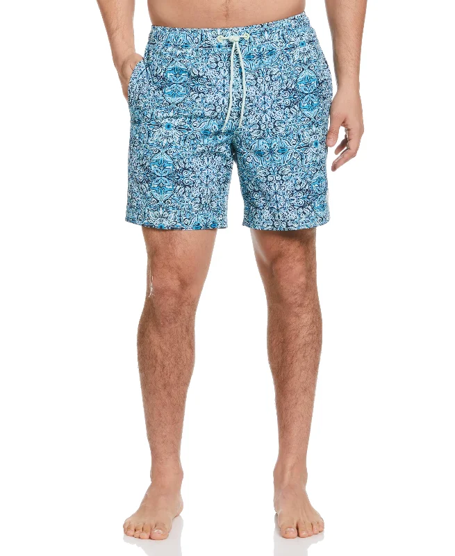 Casual Sneakers Tile Print 7" Swim Trunks