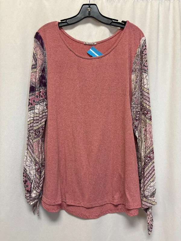 Basic Casuals Top Long Sleeve By Ee Some In Pink, Size: Xl