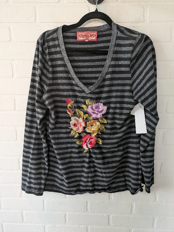 Comfortable Sweaters Black & Grey Top Long Sleeve Designer Johnny Was, Size L