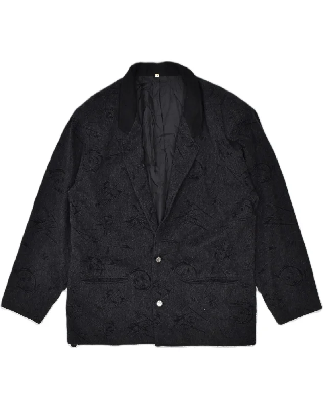 Fashion Shirts VINTAGE Mens 2 Button Blazer Jacket UK 40 Large Black Geometric Wool