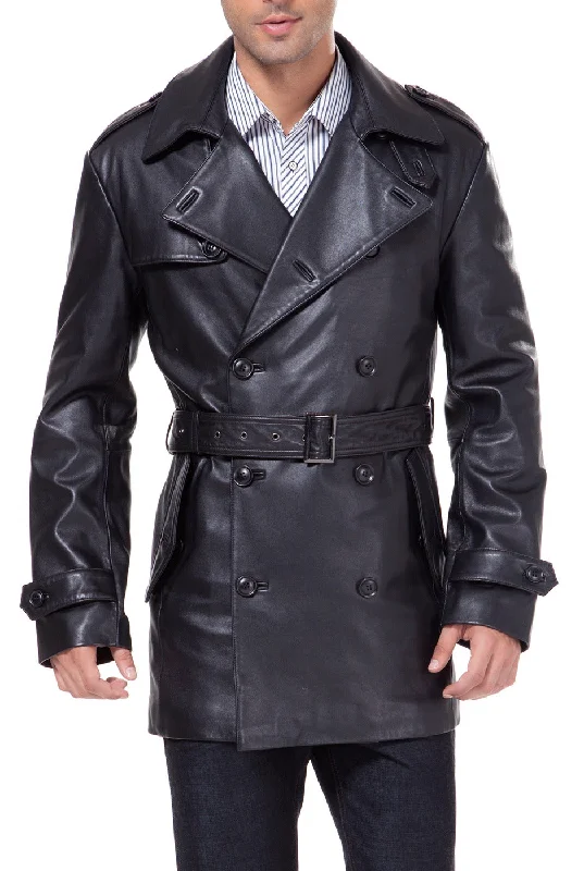 Urban Accessories BGSD Men Damian New Zealand Lambskin Leather Belted Trench Coat