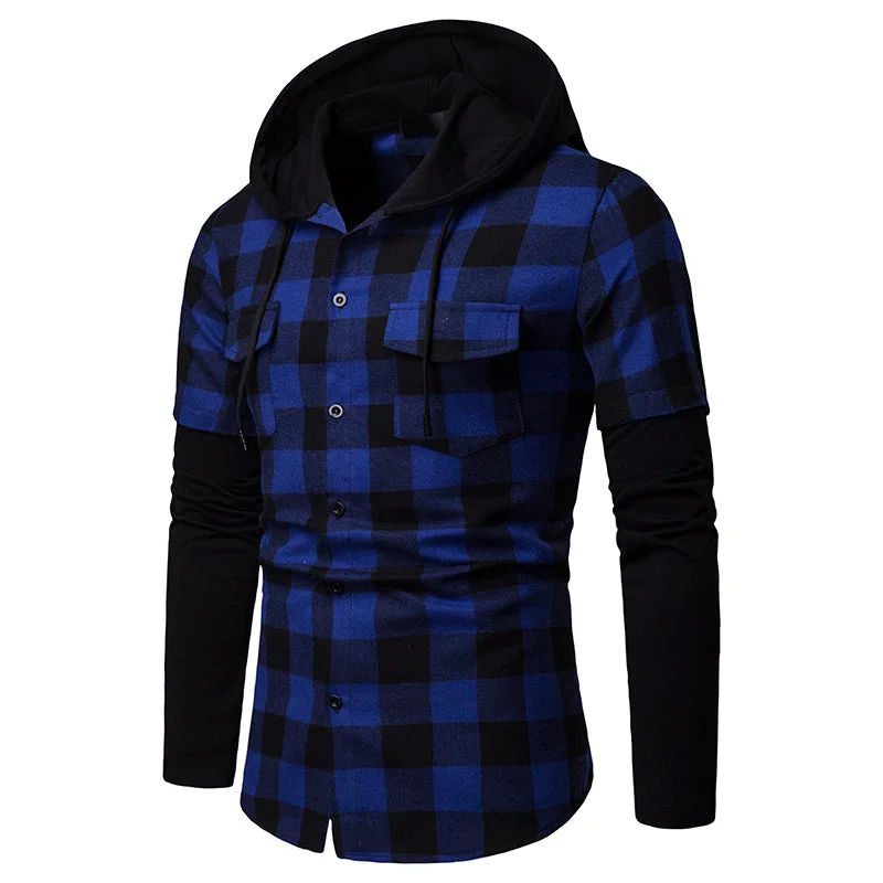 Simple Jackets VAC Men's Casual Slim Fit Flannel Hooded Shirt