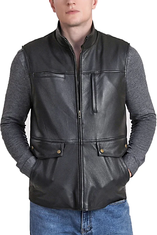 Casual Suits BGSD Men Goatskin Leather Field Vest