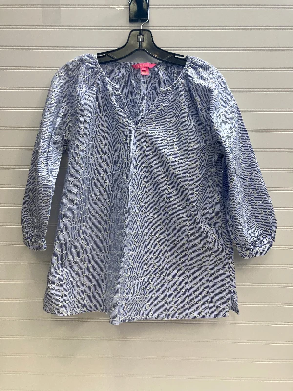 Classic Hoodies Blue & White Top Long Sleeve Designer Lilly Pulitzer, Size S