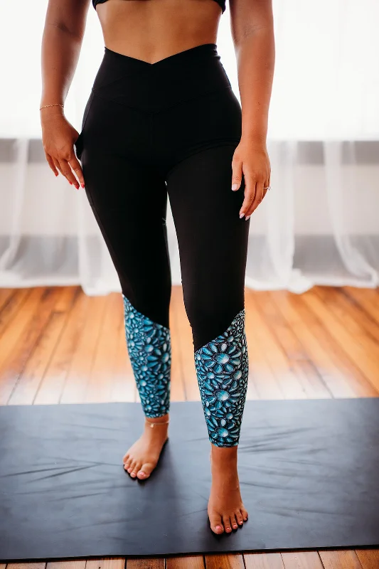 Elegant Pants TURQUOISE BLOSSOM CROSSOVER LEGGINGS