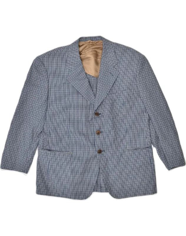 Smart Footwear LUCA D'ALTIERI Mens 3 Button Blazer Jacket IT 50 Large Blue Check Cotton