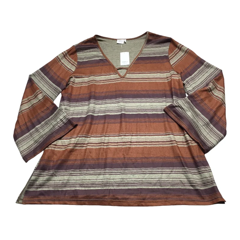 Basic Casuals Top Long Sleeve By Suzanne Betro In Striped Pattern, Size: 1x