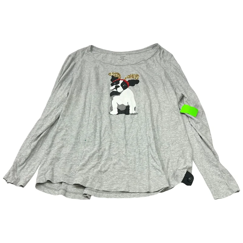 Practical Hoodies Top Long Sleeve By Crown And Ivy In Grey, Size: 3x