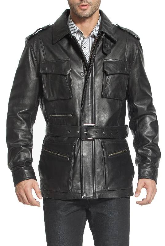 Classic Outerwear BGSD Men Heritage New Zealand Lambskin Leather Trench Coat