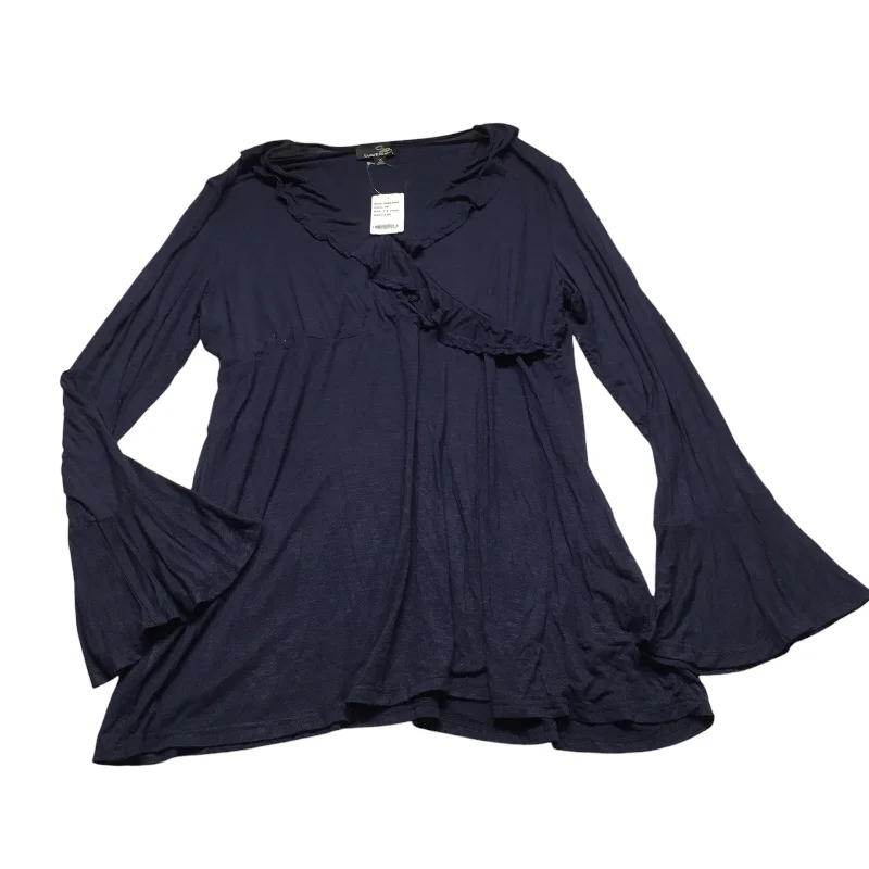 Relaxed Tops Top Long Sleeve By Suzanne Betro In Navy, Size: 1x