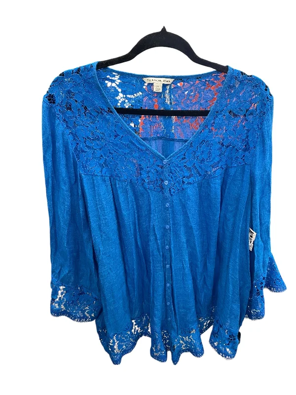 Stylish Hoodies Top Long Sleeve By Zac And Rachel In Blue, Size: 2x