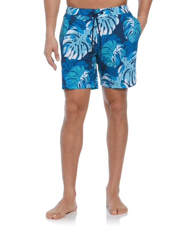 Comfortable Hoodies Tropical Leaf Print Swim Short