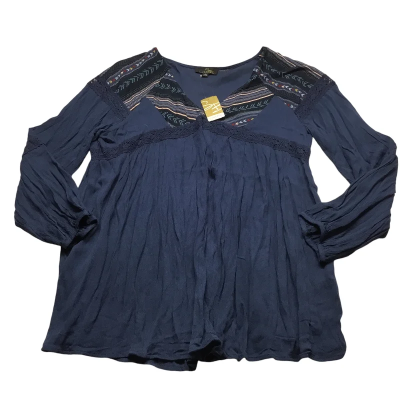 Classic Pants Top Long Sleeve By Suzanne Betro In Blue, Size: 1x