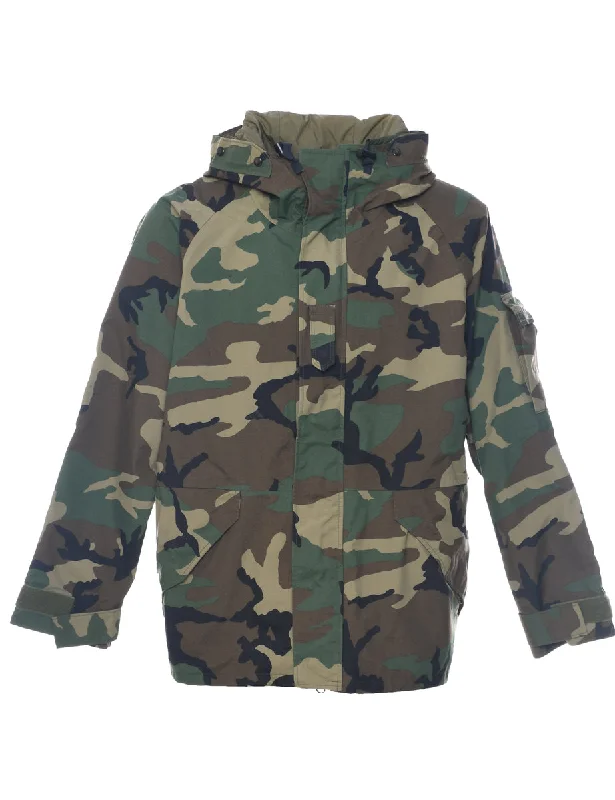 Warm Layers Woodland Camouflage Print Military Style Jacket - L