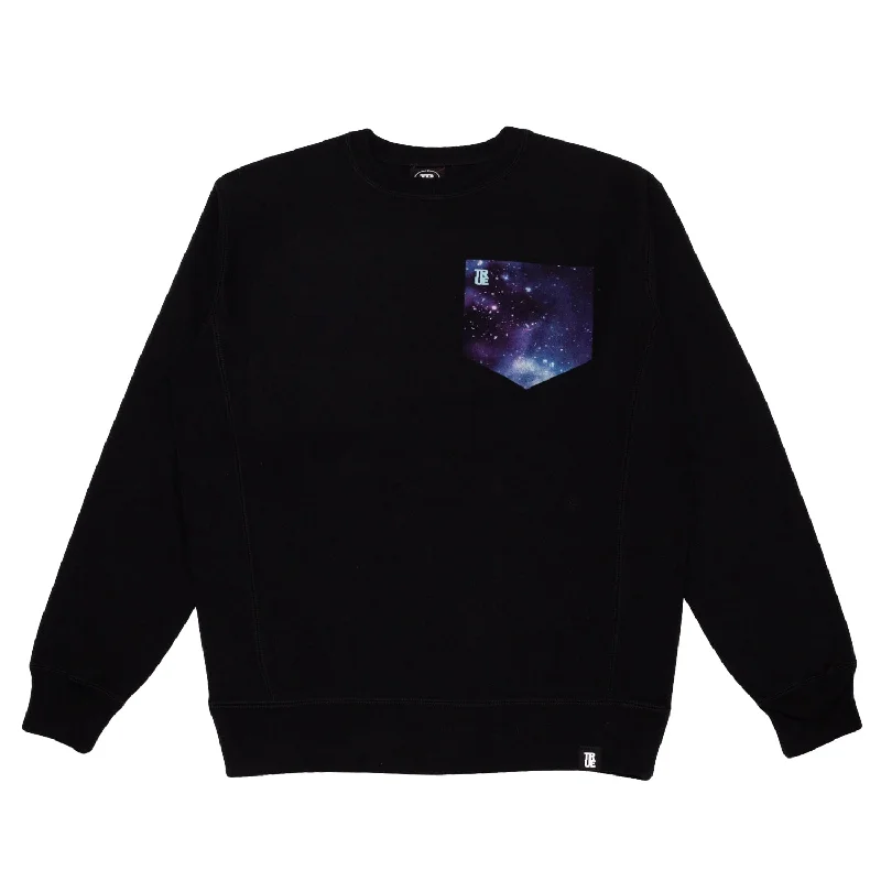 Fashion Layers Mens True Galaxy Pocket Crewneck Sweatshirt Black