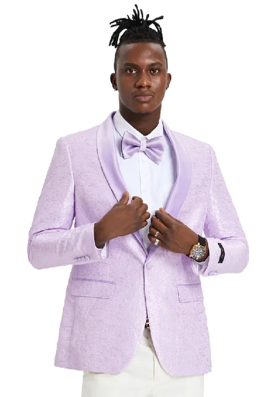 Sporty Sweatshirts Men's Slim Fit Wedding & Prom Tonal Paisley Tuxedo Lavender Jacket