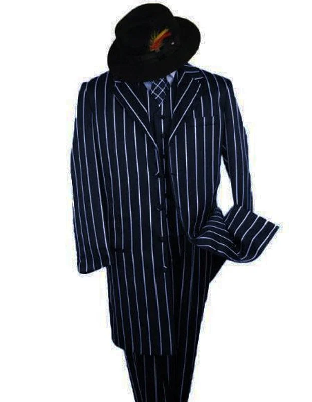 Warm Sweaters Mens Gangster Black & White Chalk Stripe Suit