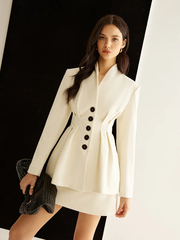 Cozy Outerwear Elegant Pleated Button Blazer