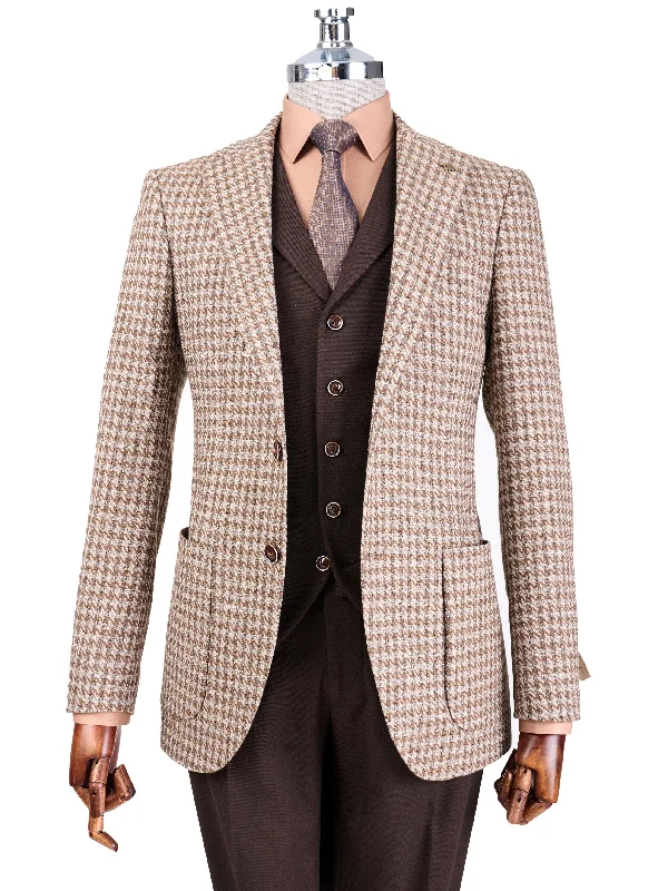 Functional Pants Brown Plaid Slim-Fit Suit 3-Piece