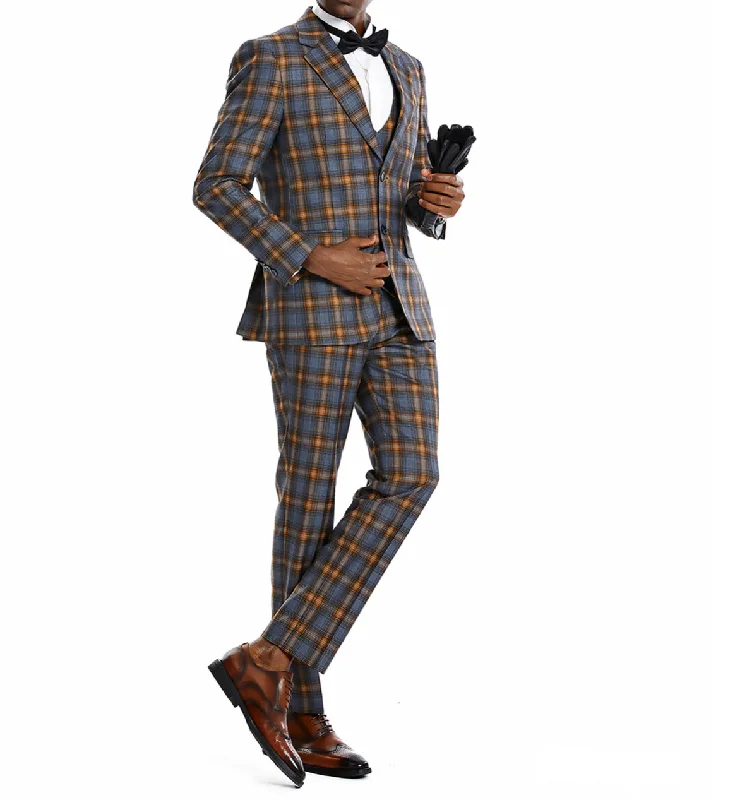 Warm Casuals Mens’ 3pc Windowpane Slim Fit Suit