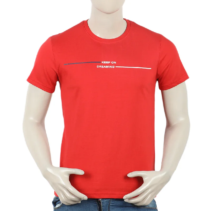 Sporty Accessories Eminent Men's Round Neck Half Sleeves Printed T-Shirt - Samba Red