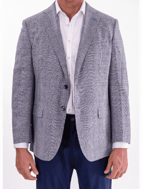 Practical Jackets Blujacket Gray & Blue Plaid Classic Fit Lanificio Di Pray Wool Blazer Sportcoat