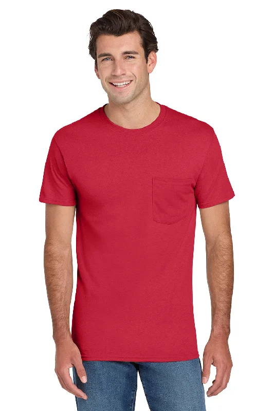 Cozy Sweaters Jerzees Mens Dri-Power Moisture Wicking Short Sleeve Crewneck T-Shirt w/ Pocket - True Red