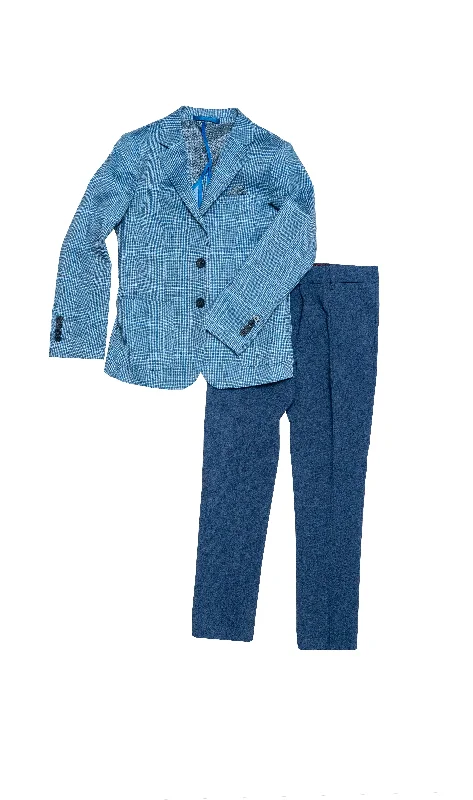 Warm Hoodies ST2709 BLUE CONTRAST PLAID SUIT- Available in Husky Sizes