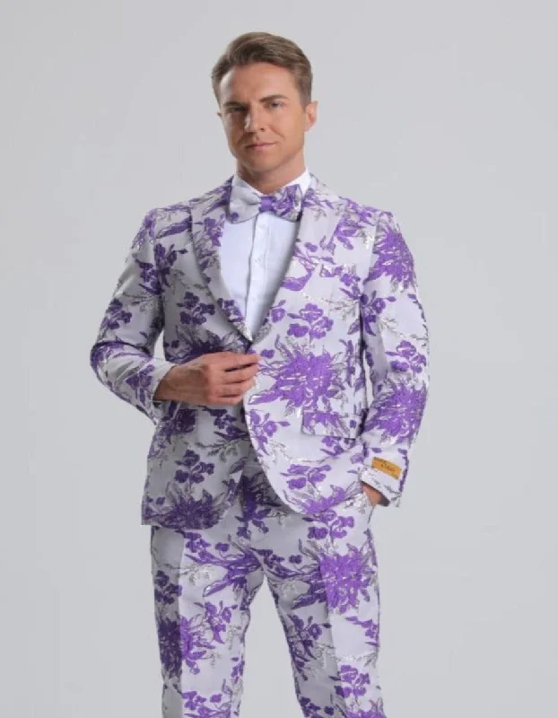 Comfortable Suits Purple Prom Suit - Purple Prom Outfit - Purple Prom Floral Tuxedo