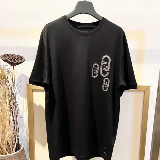 Comfortable Hoodies FE - Men 'Black' Embellished With Chain Fendi O’Lock Motif Oversized T-Shirt FE812