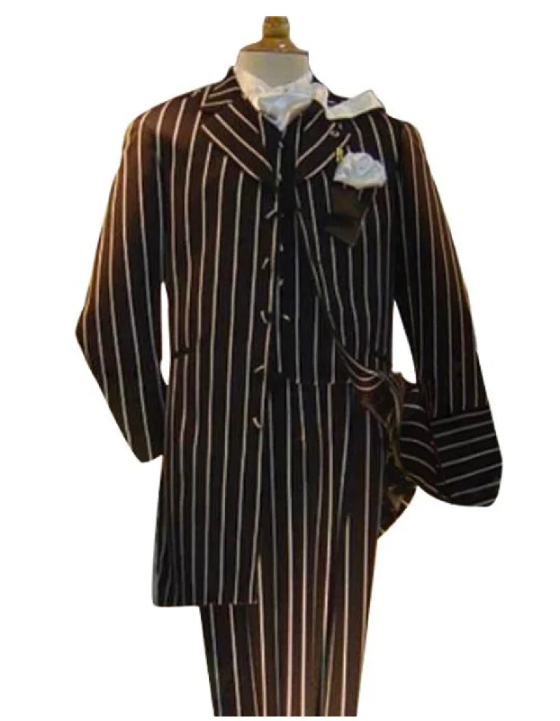 Casual Shorts Mens Vested Gangster Bold Pinstripe Black Suit